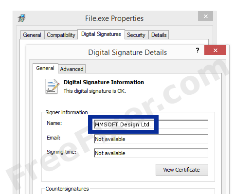 Screenshot of the MMSOFT Design Ltd. certificate